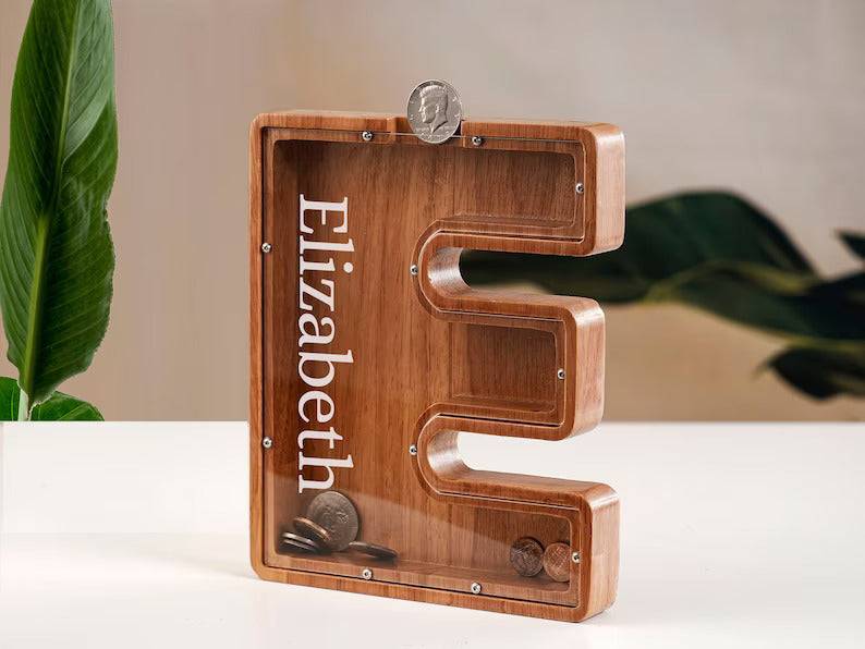 Personalised Wooden Letter Piggy Bank For Kids-Unique Gift