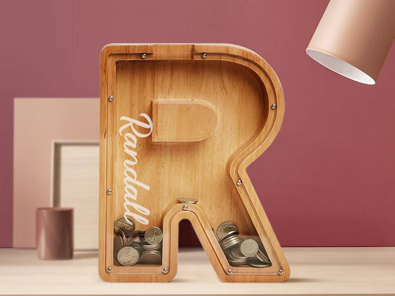 Personalised Wooden Letter Piggy Bank For Kids-Unique Gift