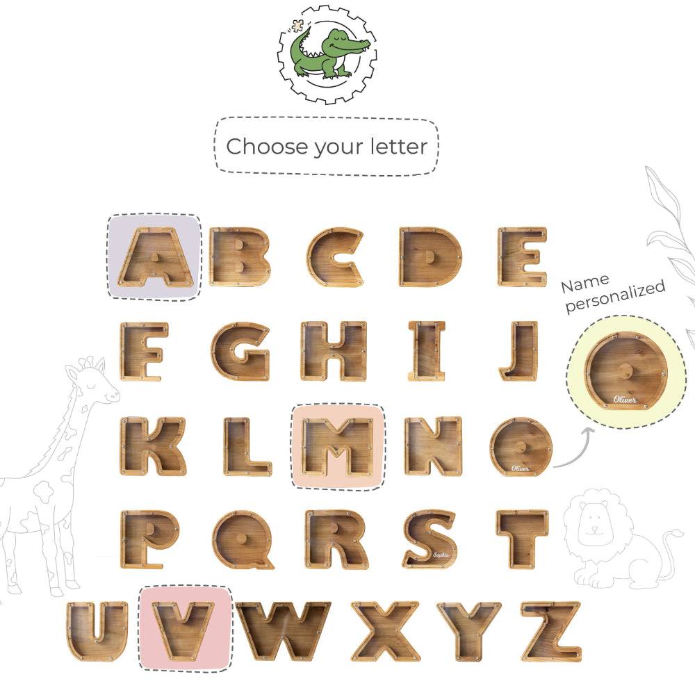 Personalized Wooden Letter Piggy Bank for Kids