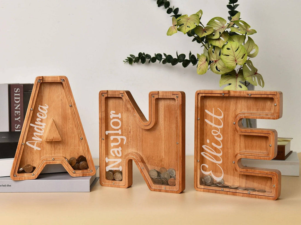Custom Wooden Letter Piggy Bank For Boys or Girls