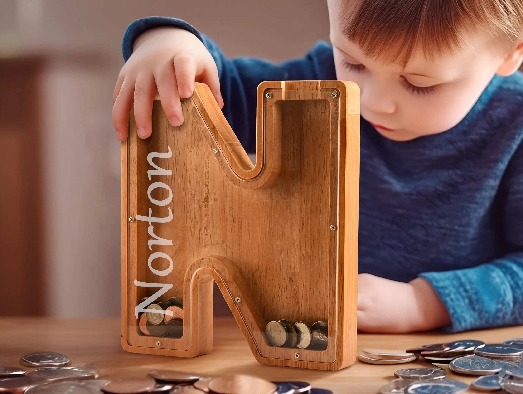 Custom Wooden Letter Piggy Bank For Boys or Girls