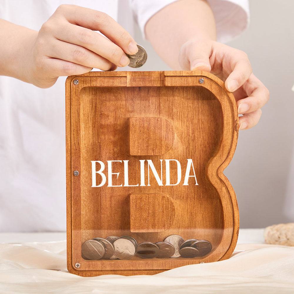 Custom Wooden Letter Piggy Bank for Kids