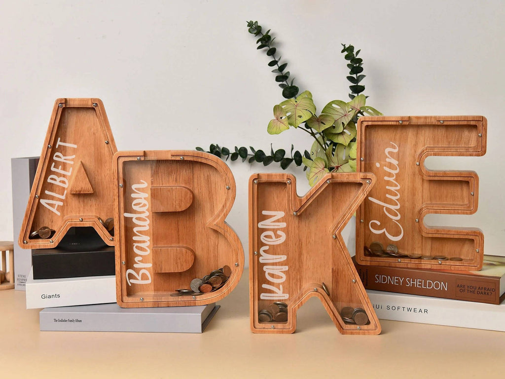 Custom Wooden Letter Piggy Bank For Boys or Girls