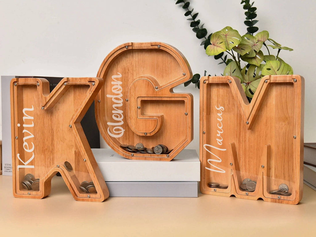 Custom Wooden Letter Piggy Bank For Boys or Girls
