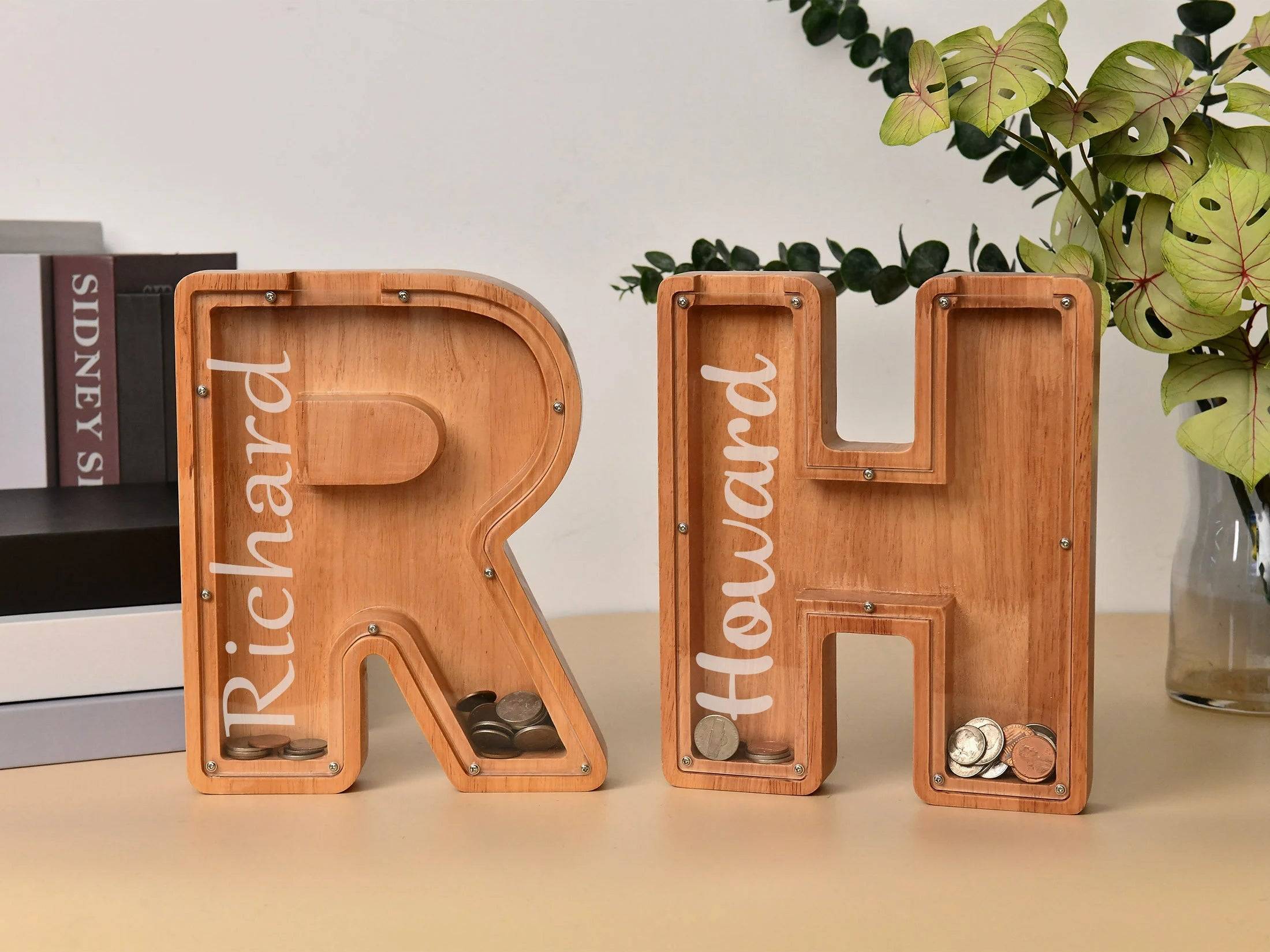 Custom Wooden Letter Piggy Bank For Boys or Girls