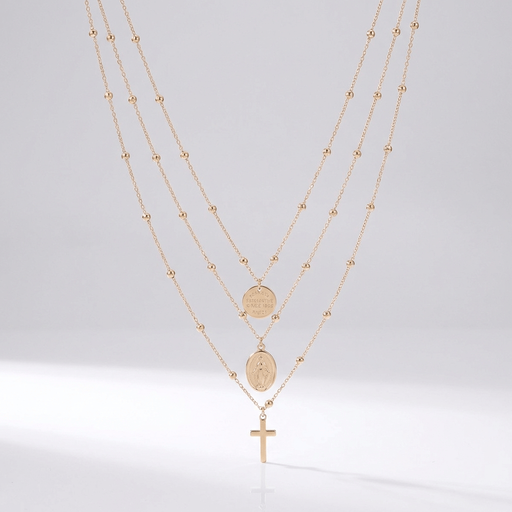3-1 LAYERED CROSS NECKLACE