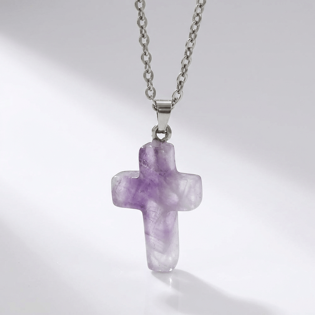 NATURAL AGATE STONE CROSS PENDANT