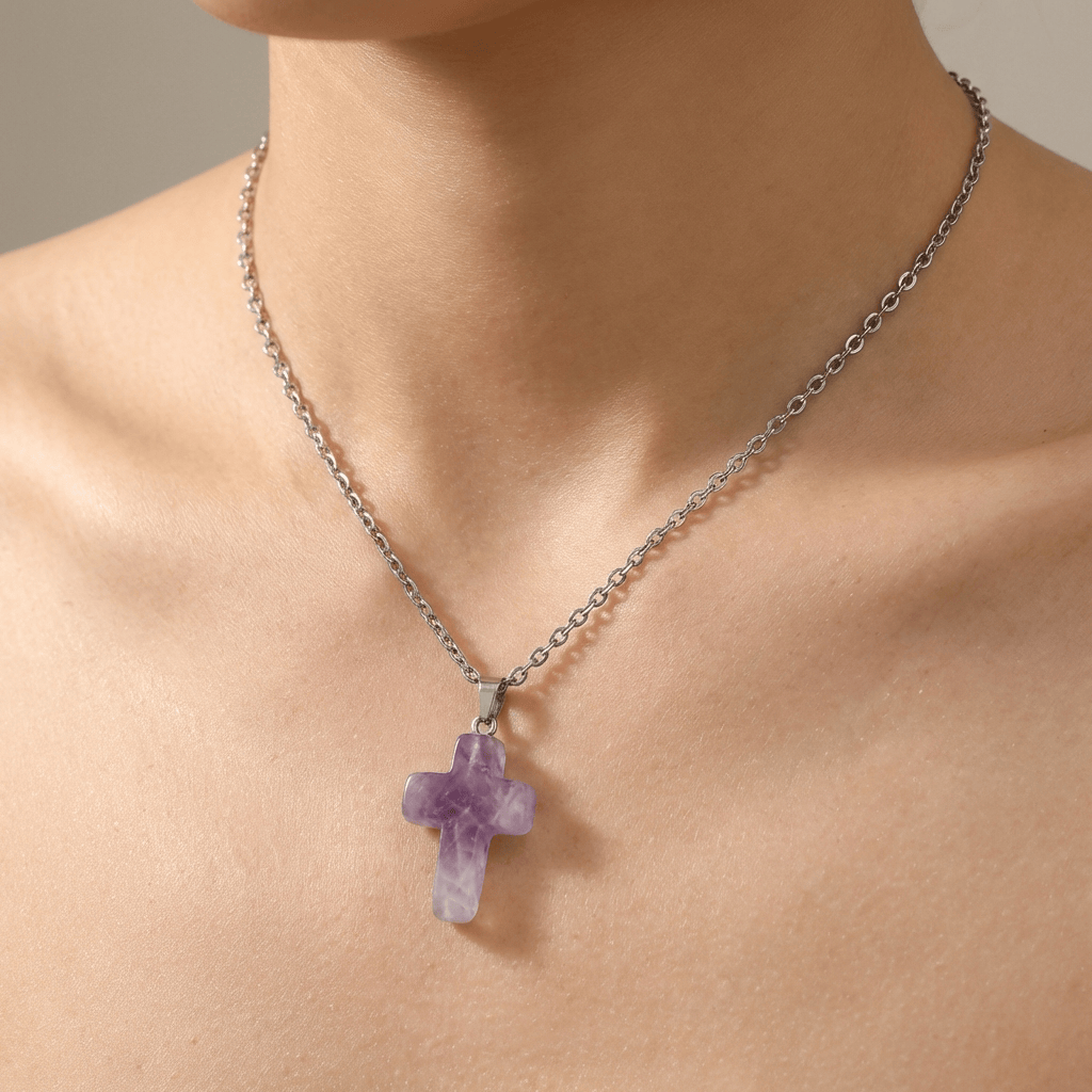 NATURAL AGATE STONE CROSS PENDANT