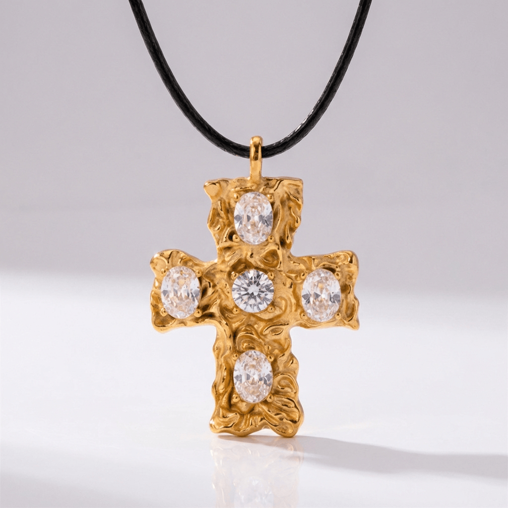 BOLD STONES CROSS NECKLACE