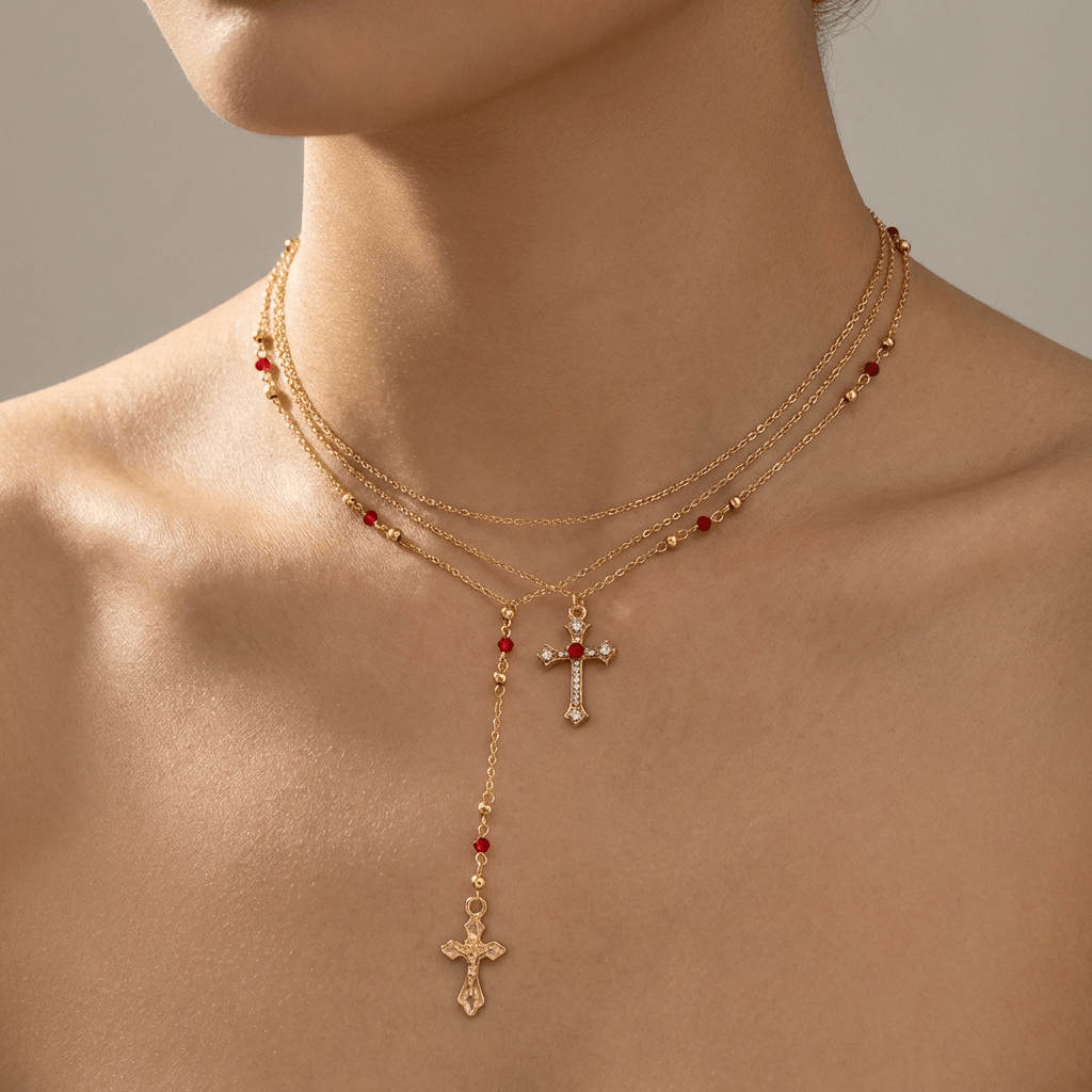 DIAMOND CROSS & COLORS NECKLACE