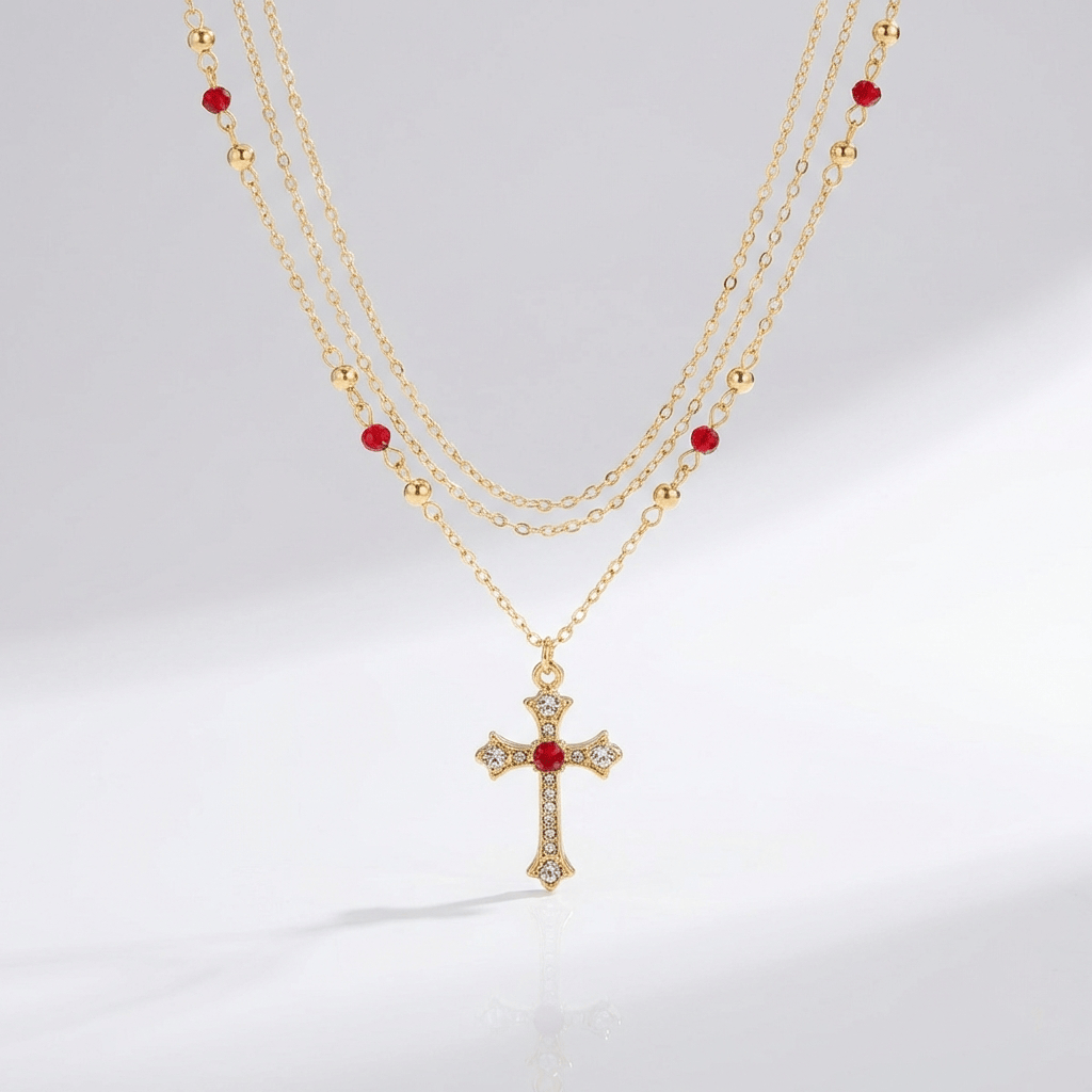 DIAMOND CROSS & COLORS NECKLACE
