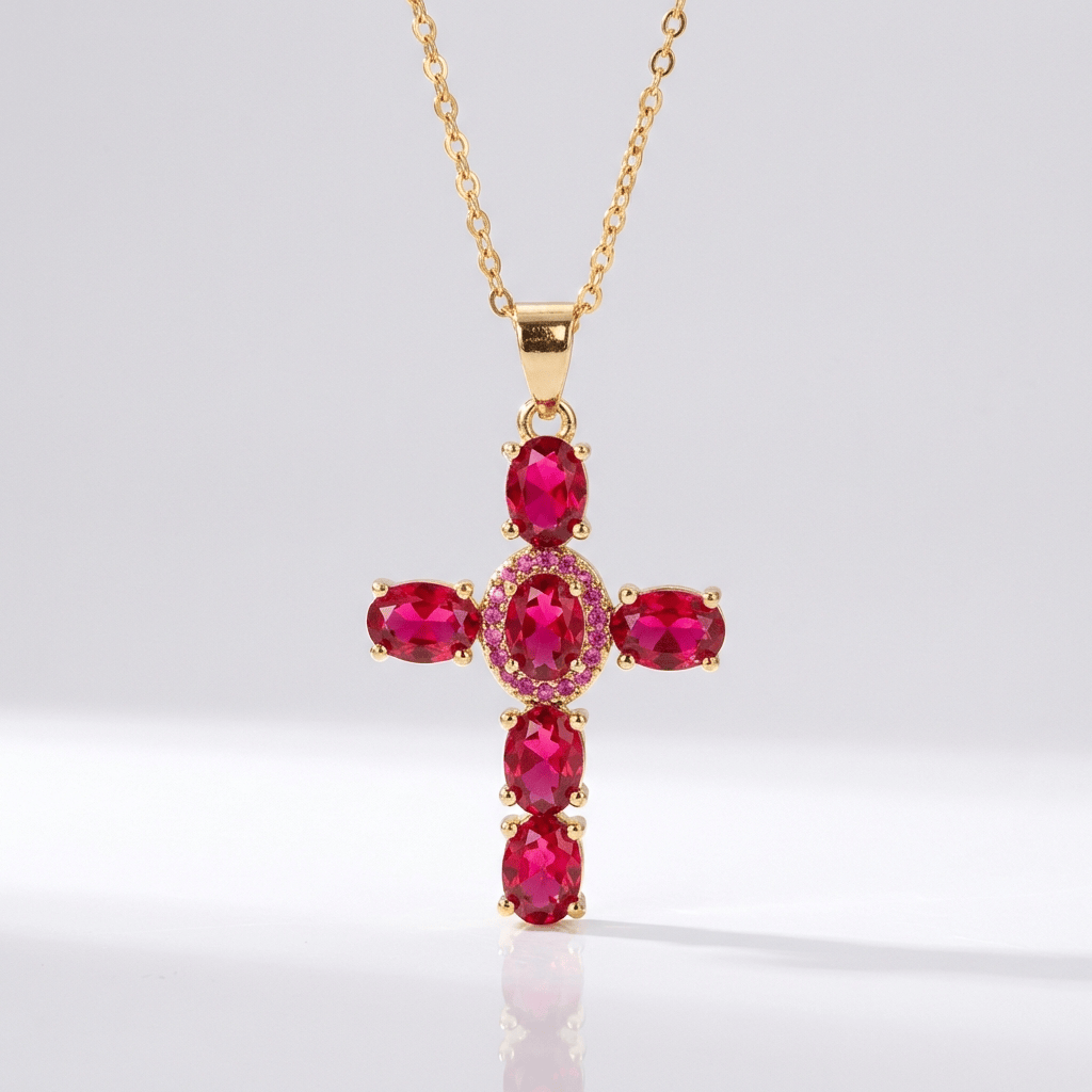 COLORFUL GEMSTONES CROSS NECKLACES
