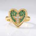 COLORFUL HEART & CROSS SILVER RING - (ADJUSTABLE)