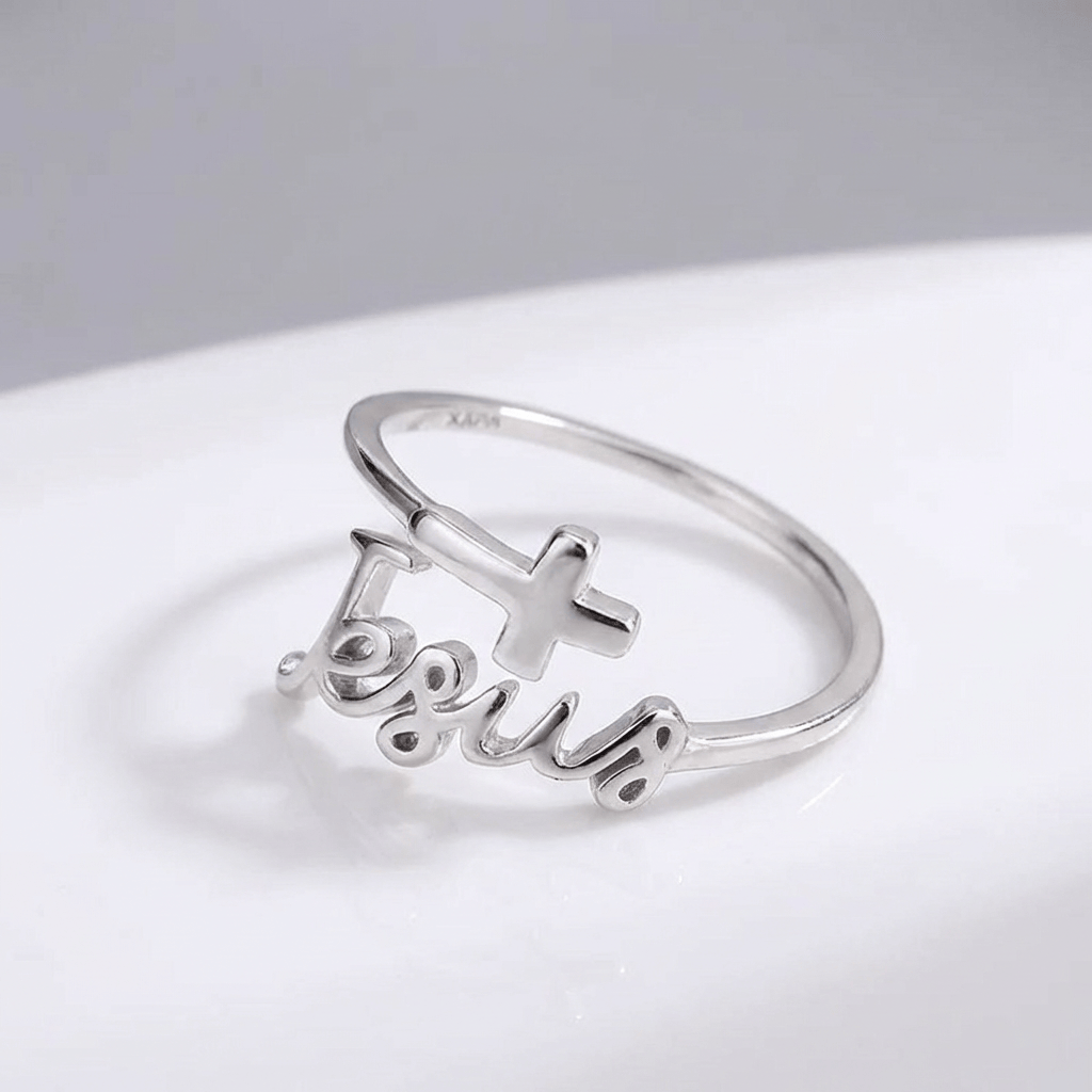 SILVER JESUS & FAITH RING - (ADJUSTABLE)
