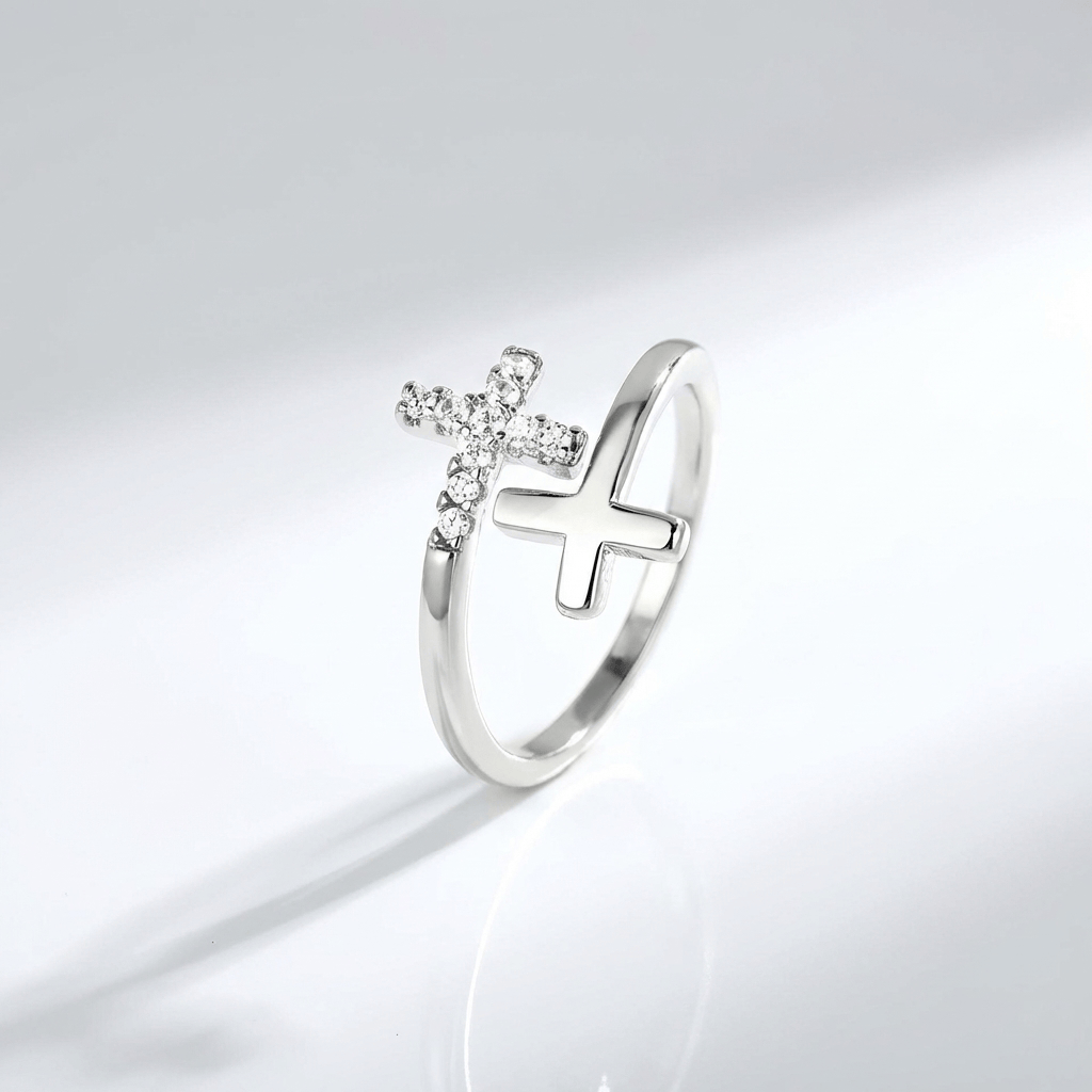 HOLY DOUBLE CROSS RING - (ADJUSTABLE)