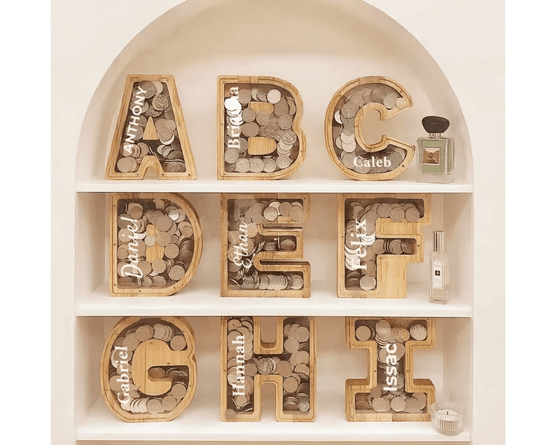 Wooden Letter Piggy Bank Money Box For Kids
