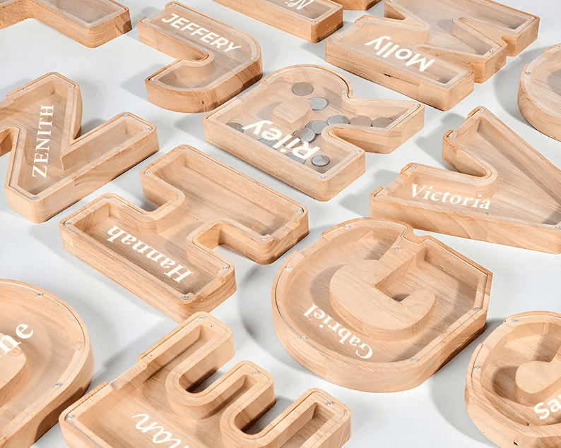 Wooden Letter Piggy Bank Money Box For Kids