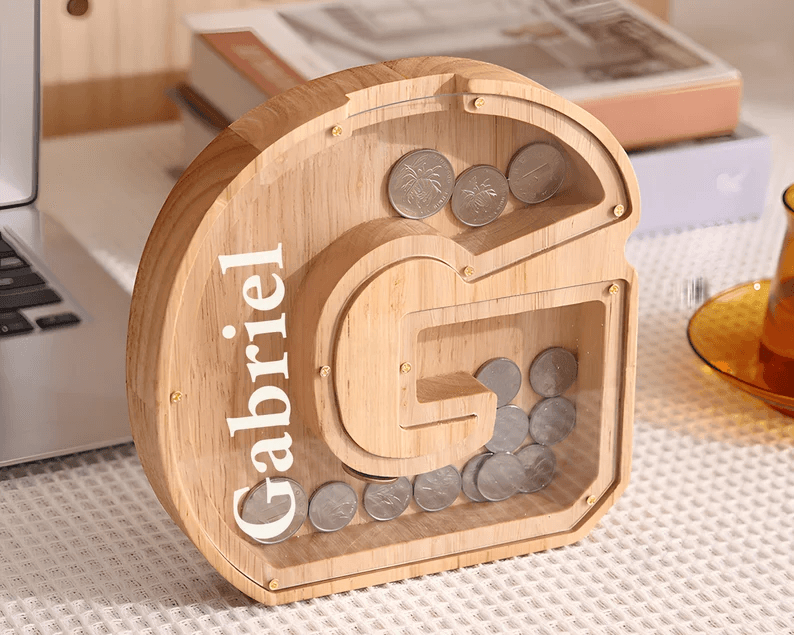 Wooden Letter Piggy Bank Money Box For Kids
