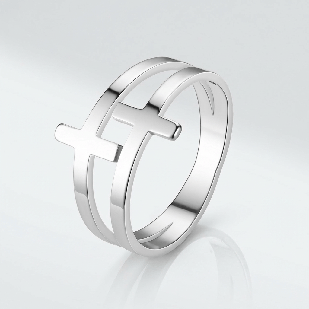 GRACE DOUBLE CROSS SILVER RING