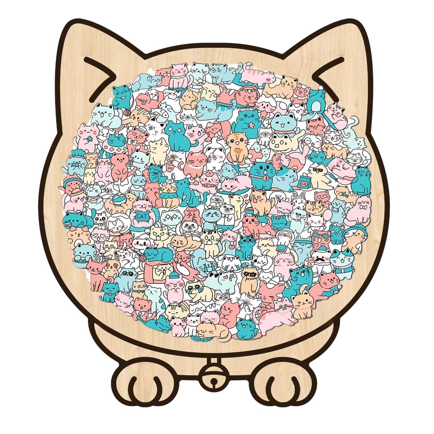 Morandi-Colored Lovely Cat Shaped Wooden Jigsaw Puzzle