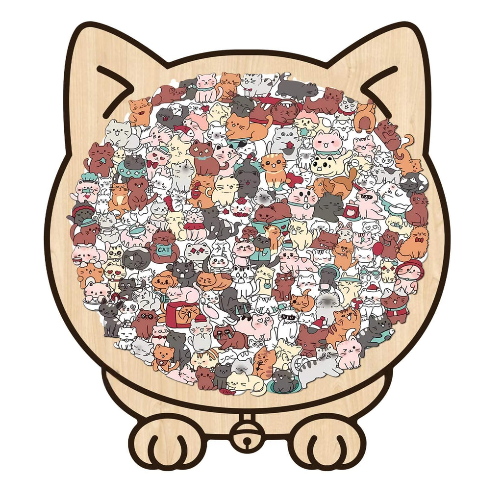 Morandi-Colored Lovely Cat Shaped Wooden Jigsaw Puzzle