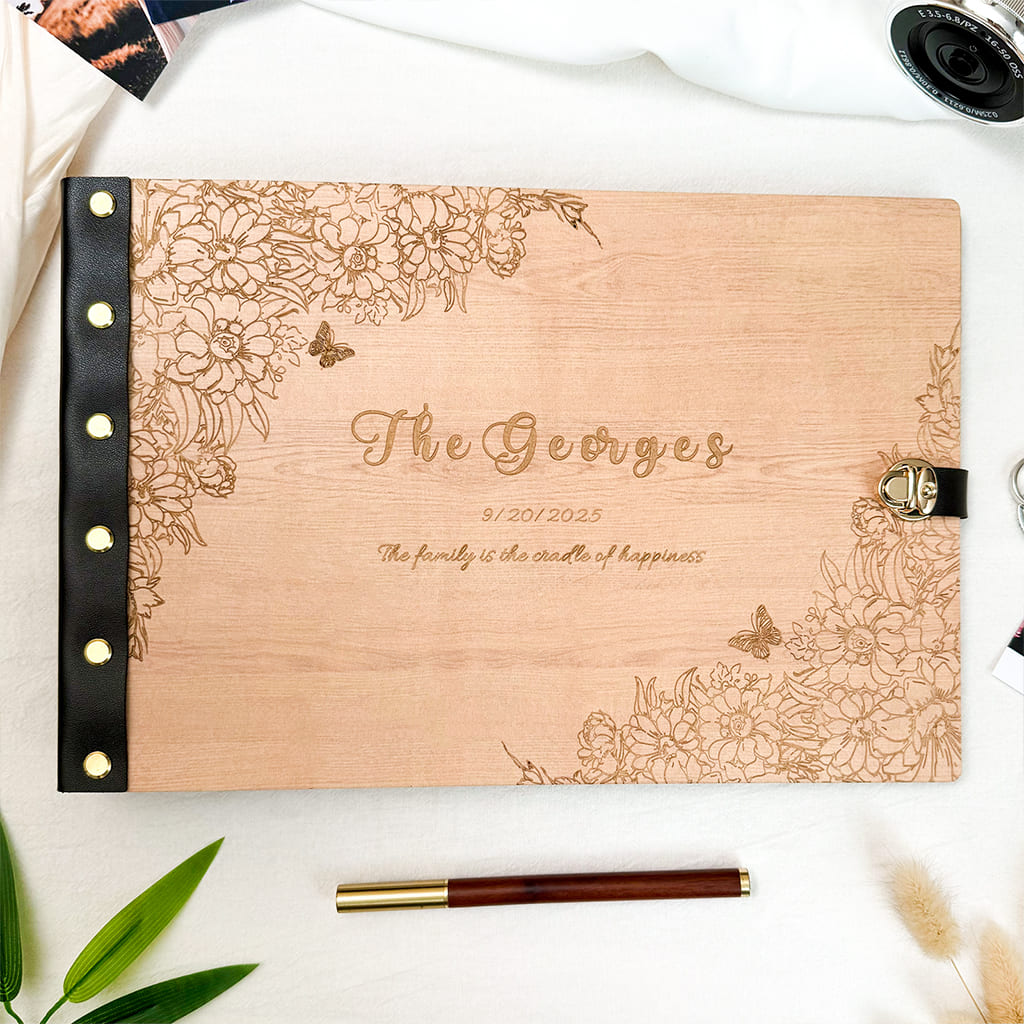 Personalized wooden memory book - Family Christmas Photo Album