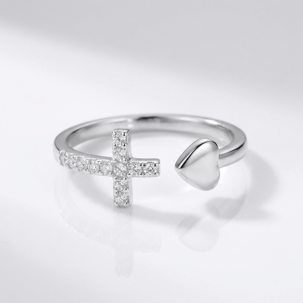 LOVE & CROSS SILVER RING