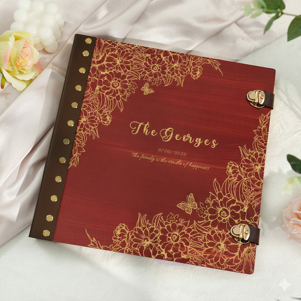Personalized wooden memory book - Family Christmas Photo Album