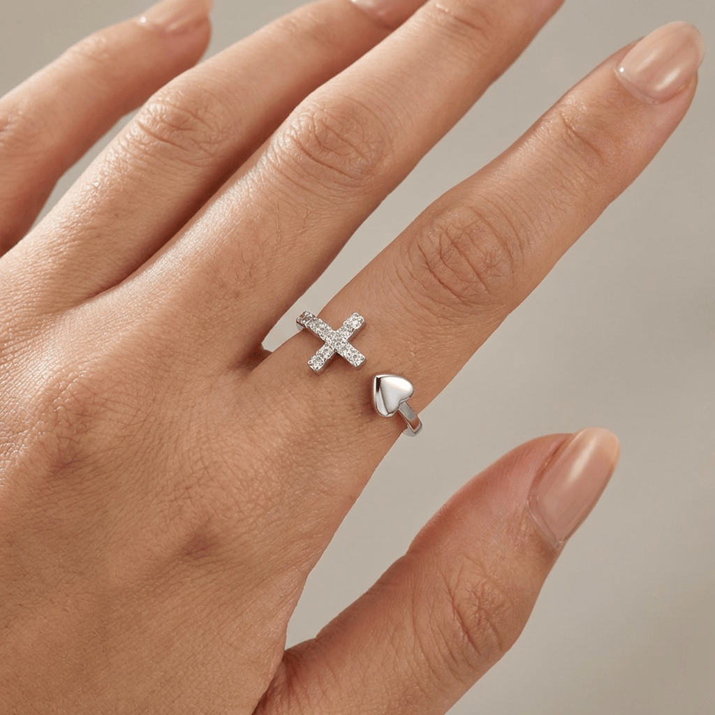 LOVE & CROSS SILVER RING
