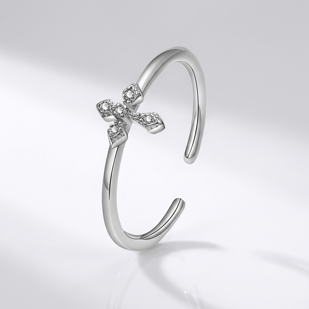 SILVER CROSS GLOW RING