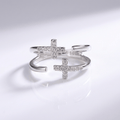 DOUBLE CROSS SILVER & DIAMOND RING - (ADJUSTABLE)